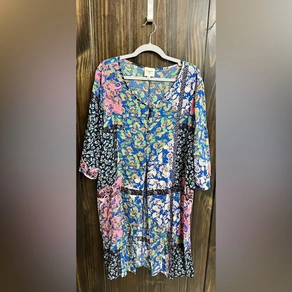 Hayden Duster Topper Womens Medium Multicolor Boho Floral Button Up Shrug Top-XL - Picture 6 of 11